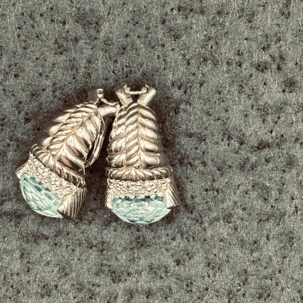 Judith Ripka Sterling Silver Blue Topaz Diamonique Shrimp Earrings Designer